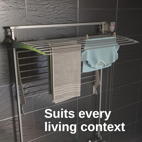 foxydry Tower Wall Mounted Clothes Airer Vertical Wall Mounted Retractable Clothes Drying Rack for Indoor and Outdoor Use (88 x 52 x 137 cm, Right Grey) - Image 9