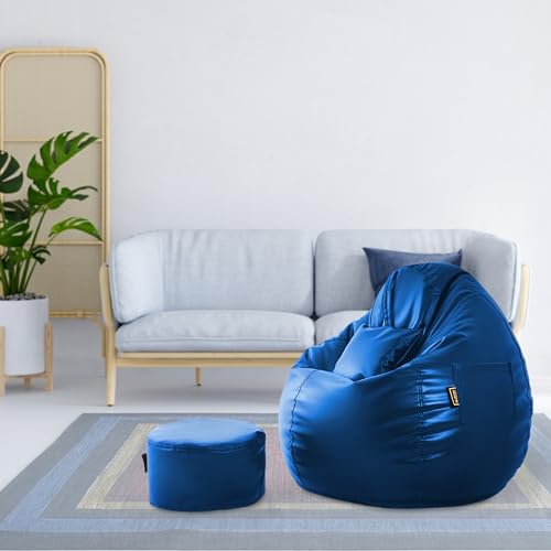 Image of Seventh Heaven 3XL Bean Bag Cover with Footrest and Cushion (Without Beans) | Premium Scratch Resistant Leatherette | (Leatherette Fabric - Royal Blue)