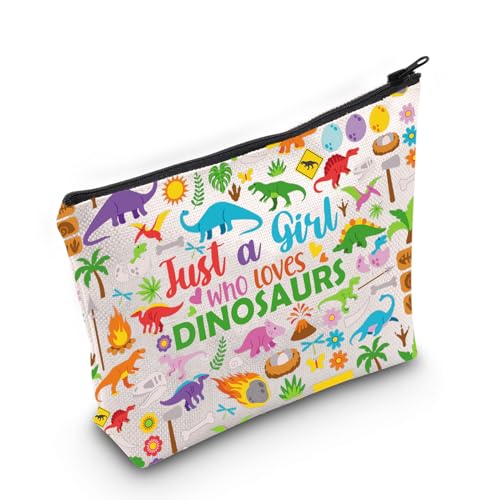 WZMPA Dinosaur Cosmetic Makeup Bag Dinosaur Lover Gift Just A Girl Who Loves Dinosaurs Zipper Pouch Bag Dinosaur Merchandise