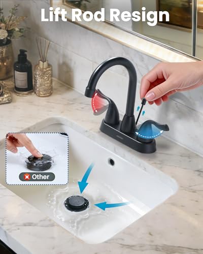 Robinet de salle de bain haut de gamme ARCORA noir mat double commande avec bonde de vidange complète