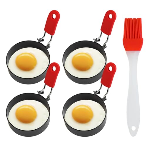 Armo 4 X Stainless Steel Non Stick Egg Poacher Breakfast Burger Maker Fried Egg Rings with Handle