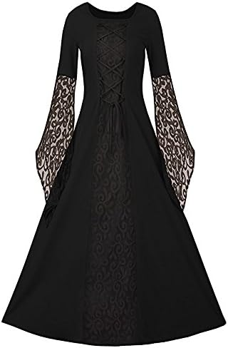 Womens Renaissance Medieval Dress Lace Up Vintage Floor Length Long Dress