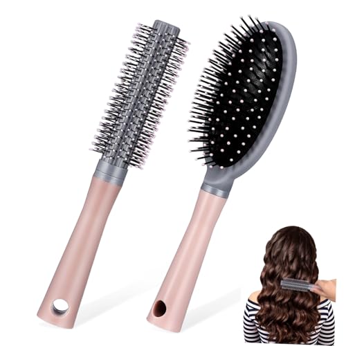 WEKADRIN 2 piezas Cepillo para Cabello Rizado y Desenredante Cepillo Redondo para Moldear Antitirones para Tipo de Cabello Mango Ergonómico Resistente y Versátil para Peinados