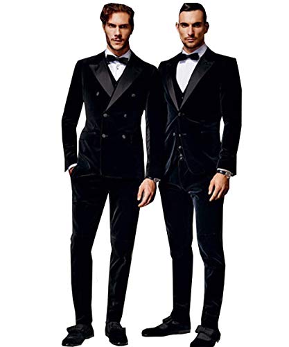 SOLOVEDRESS Men's 2 Piece Velvet Mens Suit Double-Breasted Slim Fit Wedding Groomsmen Tuxedos(Blazer+Pant)