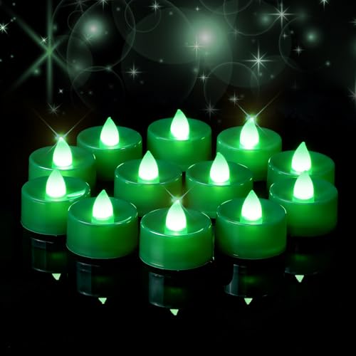 Amagic 24 Pack Green Flameless Tea Lights Candles Battery Operated