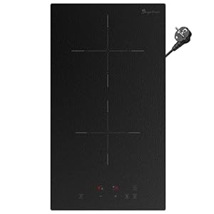 Induktionskochfeld 2 Platten Einbau, Induktionskochfeld mit Mattiertes Glas, Boost-Funktion, 9 Leistungsstufen&1-99Min Timer, Kindersicherung, 3500W