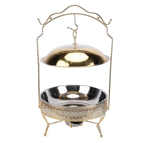 Asixxsix Chafing Dishes para Buffet, Juego de Chafing Dish Redondo de Acero Inoxidable Dorado de 8L con Cuchara y Tazón, Calentador de Alimentos para Fiestas, Bodas, Catering