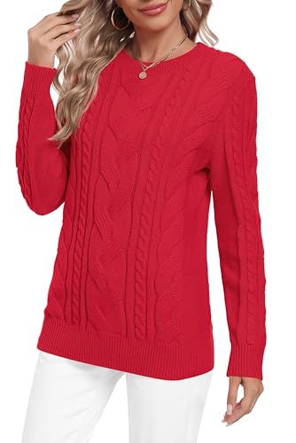 Jouica Women's Fall Fashion 2025 Cable Knit Crewneck Sweater Long Sleeve Cozy Winter Pullover Sweater4