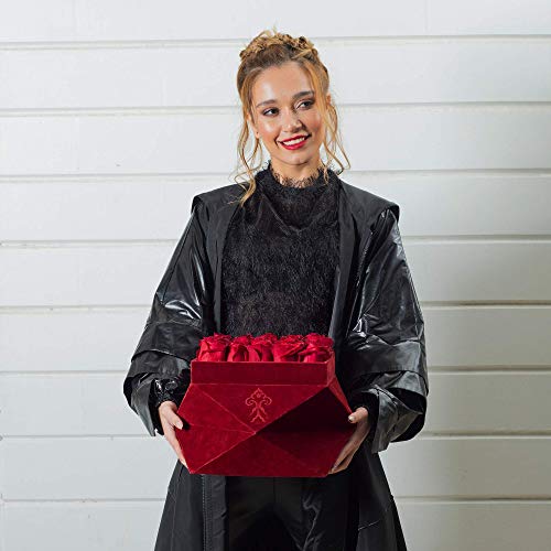 Premium Roses| Real Roses That Last 365 Days | Real Flowers| Roses in a Box (Burgundy Box, Large)