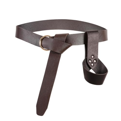 Medieval Belt with Sword Sheath Leather Viking Belt and Frog Sword Scabbard Set Renaissance Pirate Holster for Assassin Warrior Halloween Cosplay Costume Accessory(Brown Style-2)