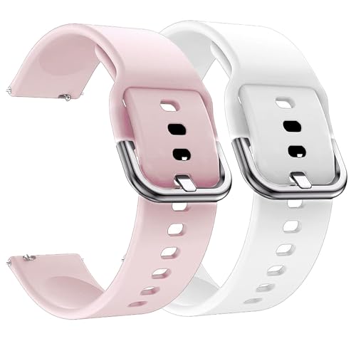 Image of PEFKO PSS56 19MM Replacement Soft Silicone [ Tang Buckle ] / Milanese [ Magnetic ] Sporty Straps /Bands Compatible for Boat Storm Smart Watch & Watches with 19mm Lugs Size (19MM, PINK /WHITE)