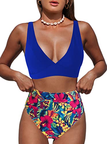 Image of Hilinker Women's Leopard Bikini Swimsuits V Neck High Waisted 2 Piece Bathing Suits