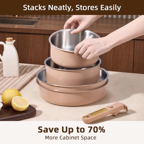 Image of CAROTE 21pcs Tri-Ply Stainless Steel Cookware Set with Detachable Handle