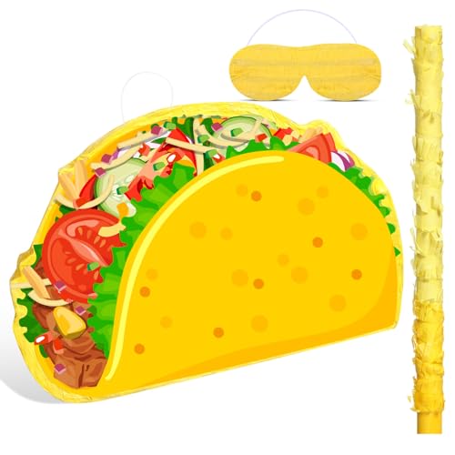 Harrycle Taco Pinata Mexican Piñata Party Favor Includes Stick Blindfold Bat for Birthday Cinco De Mayo Decor for Mexican Themed Party Supplies, 16.1 x 11.9 x 3.2 Inches Harrycle Taco Pinata Mexican Piñata Party Favor Includes Stick Blindfold Bat for Birthday Cinco De Mayo Decor for Mexican Themed Party Supplies, 16.1 x 11.9 x 3.2 Inches