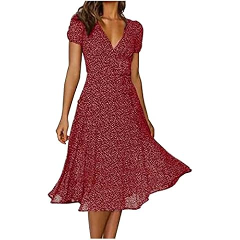 aihihe Summer Dresses for Women 2024 Plus Size Knee Length Midi Dresses Casual Spring Summer Boho Dresses Short Sleeve Women's Business Casual Dress Cute Dresses for Beach Flowy Floral Dress Cover