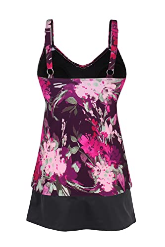 JINXUEER Plus Size Swimwear Floral Tankini Set Ruched Modest Two Piece Skirt Swimsuit for Women3
