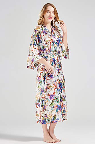 Babeyond Floral Kimono Robe Satin Silk Wedding Robe 1920S Kimono Nightgown Sleepwear 53" Long (Flower) #TOP2