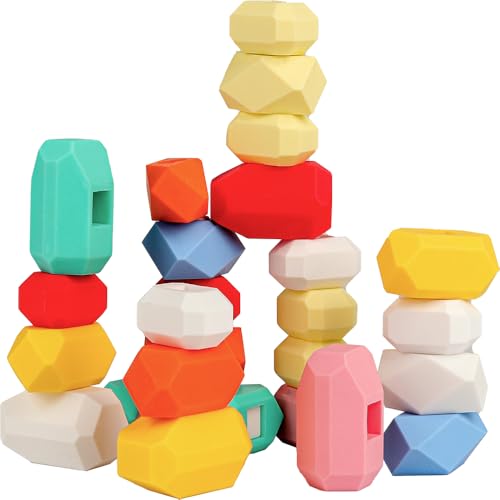 D-FantiX 39 PCS Stacking Rocks Stones Building Blocks Montessori Toys for 3 4 5 6 Year Old Toddlers and Kids Sensory Toy Balancing Stacking Game for Boys and Girls