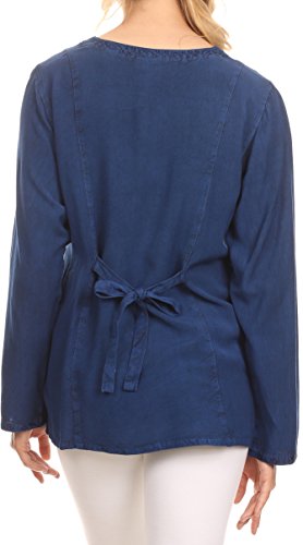 Image of Sakkas Fedella Deep Scoop Neck Long Sleeve Blouse Top with Adjustable Back Straps