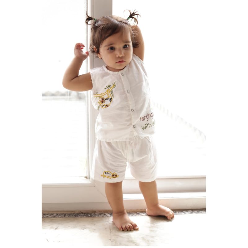 Image of Cotton Jhabla Set for Infants and Toddlers | Snap Buttons Jabla |Soft Mulmul |Breathable and Comfortable | Top with Diaper friendly bottoms