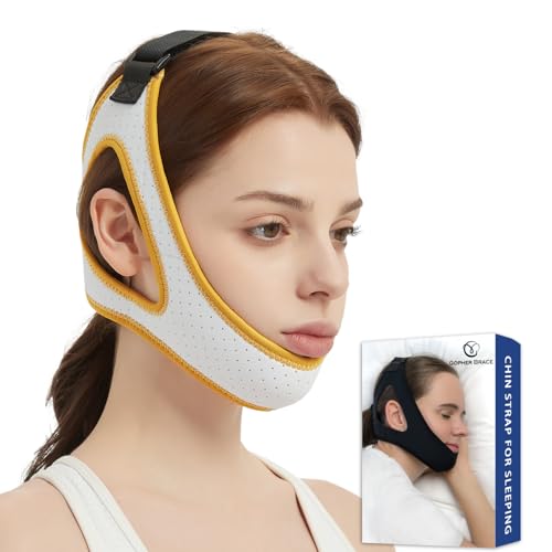 GOPHERBRACE Chin Strap for CPAP Users - Adjustable Snore Stopping Device Face Mask Bandage Keeping Mouth Closed - Anti Snoring Chin Strap for Men and Women Better Sleeping (Yellow)