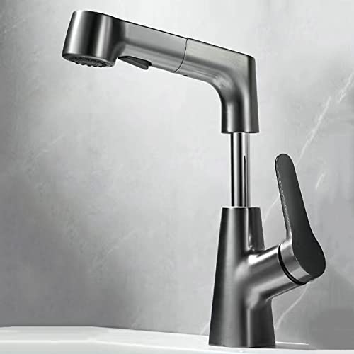Robinet de lavabo noir contre les éclaboussures grâce au jet double mode