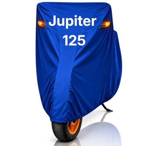 Image of Dhoom Scooty Body Cover for Jupiter 125 Cover | 100% Waterproof, Dustproof & Scratch Resistant | Heavy Duty Two Wheeler with UV Protection, Heat Resistant | All Weather Outdoor Scooty Cover (Blue)
