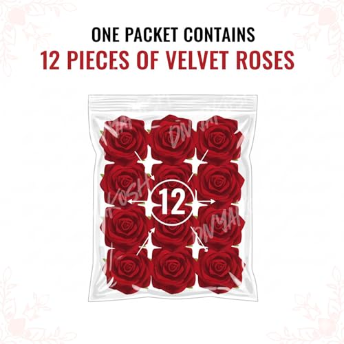 Image of Divyakosh Artificial Red Rose Flowers, Premium Floral Arrangement, 12 Pieces, Decorative Flowers for Home, Wedding, Party Decor, Hair Accessories, Wedding, Size 5x5 cm