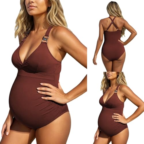 Bañador para mujer con cuello en V, una pieza, fruncido, efecto delgado, con gancho en la espalda, fruncidos, espalda profunda, traje de baño de maternidad, traje de baño de maternidad, traje de baño