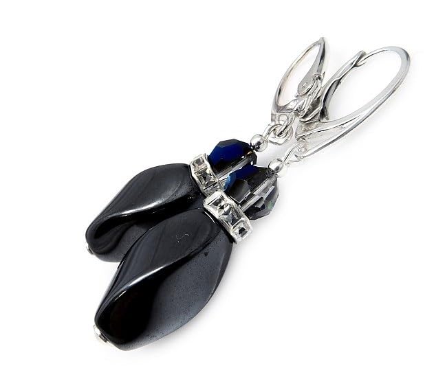 Boucles d'oreilles argent 925 cristal hématite idée cadeau femme idéal