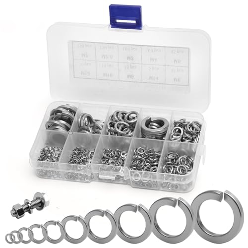 Juego de 650 arandelas elásticas de acero inoxidable, arandelas de seguridad para bisagras de puertas, surtido de arandelas elásticas M2/M2.5/M3/M4/M5/M6/M8/M10/M12/M14 de acero inoxidable