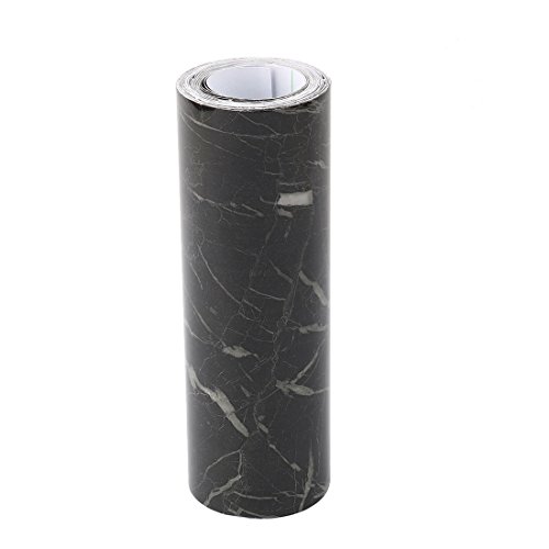 sourcing map PVC Autoadhesivo Rodapié Pared Cintura Línea Borde Pegatina, Cubierta Agrietada Cerámica Azulejo o Antiguo Piso 16.4 pies Negro Mármol Diseño