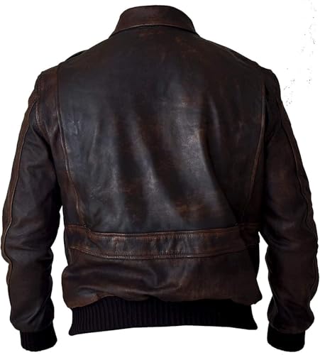 Image of Mens G-1 Fur Collar US Navy Flight Distressed Brown Aviator Genuine Leather Jacket