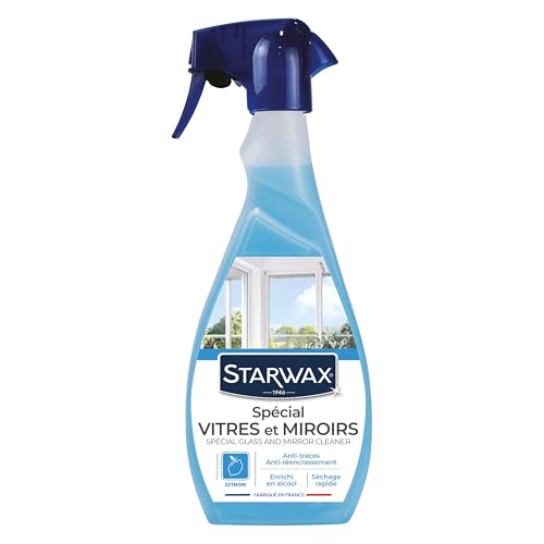 STARWAX - Nettoyant Spécial Vitres et Miroirs - Anti-Traces - Anti-réancrassement -Enrichi en Alcool - Séchage Rapide - Compatible panneaux solaires - Fabriqué en France - Parfum Citron - 500 ml