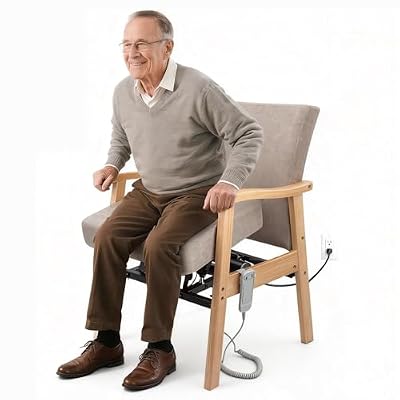 EasyVibe Power Lift Chair for Elderly - Solid Wood Sit to Stand Chair with Reinforced Steel Frame, Electric Upholstered Armchair for Seniors, Office Assist & Compact Dining, 280 lbs Capacity, Beige
