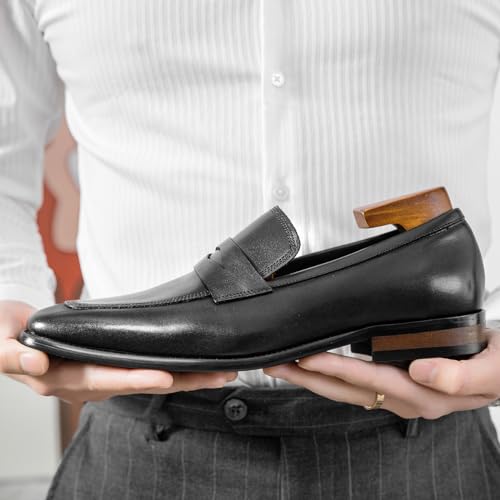 Men's Loafers Square Toe Genuine Leather Penny Oxford Loafer Shoes Slip Resistant Lightweight Flexible Wedding Walking Slip-on3