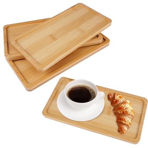 4 Piezas Bandeja de Bambú, 17,5 × 8,8 cm Rectangular Bandejas Decorativas, Multifuncional Bandeja Bambu Pequeña, Bandejas de Cocina de Bambú para Café, Postres, Plantas Suculentas, Perfumes, Velas
