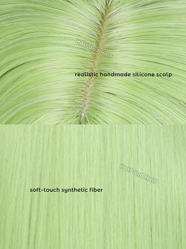 Image of Half and Half Long Straight Green Anime Cosplay Wig Deep Green Women's Wigs with Bangs 31.5'' Green Wig for Halloween Party Costumes