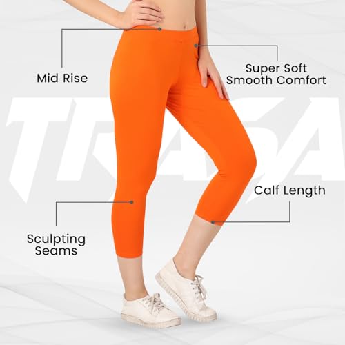 Image of TRASA Tailored Cut & Classic Fit Stretchable Cotton Fabric Mid-Rise Skinny Fit High Ankle Length /Cropped Length Leggings for Women, Available Size - M, L, XL, 2XL, 3XL, 4XL, 5XL
