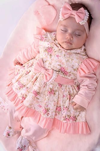 Saída De Maternidade Bebê Menina Pompom Floral 4 Peças - Salmão