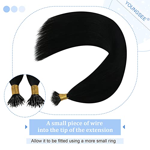 YoungSee Nano Hair Extensions Real Human Hair Black 20 inch Invisible Nano Loop Hair Extensions Jet Black Pre Bonded Nanolink Extensions for Fuller Look Cold Fusion 50s Tiny Attachment 50g - Image 3