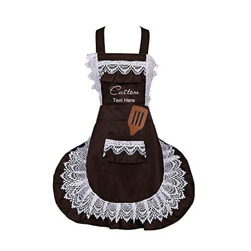 YpoLingSinP Tablier Femme, Tablier de Cuisine Femme Personnalisé avec Nom Texte Rouge Rose Noir Coton Tablier de Cuisine Réglable avec Poche Cover