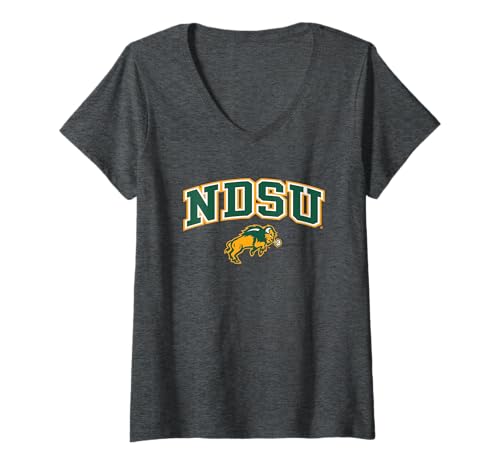 Womens North Dakota State Bison Womens Arch Over Dark Heather V-Neck T-Shirt