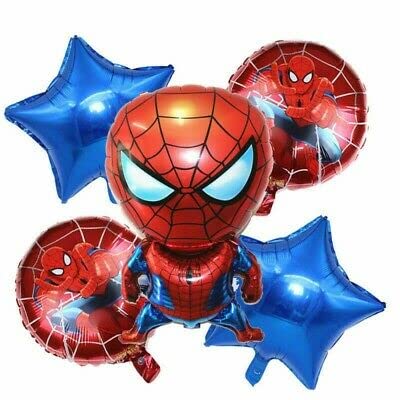 PARTY BREEZE ¢ spiderman birthday decoration avengers theme combo kit banner balloons 5 pcs for boys girls adults,blue,red Paper