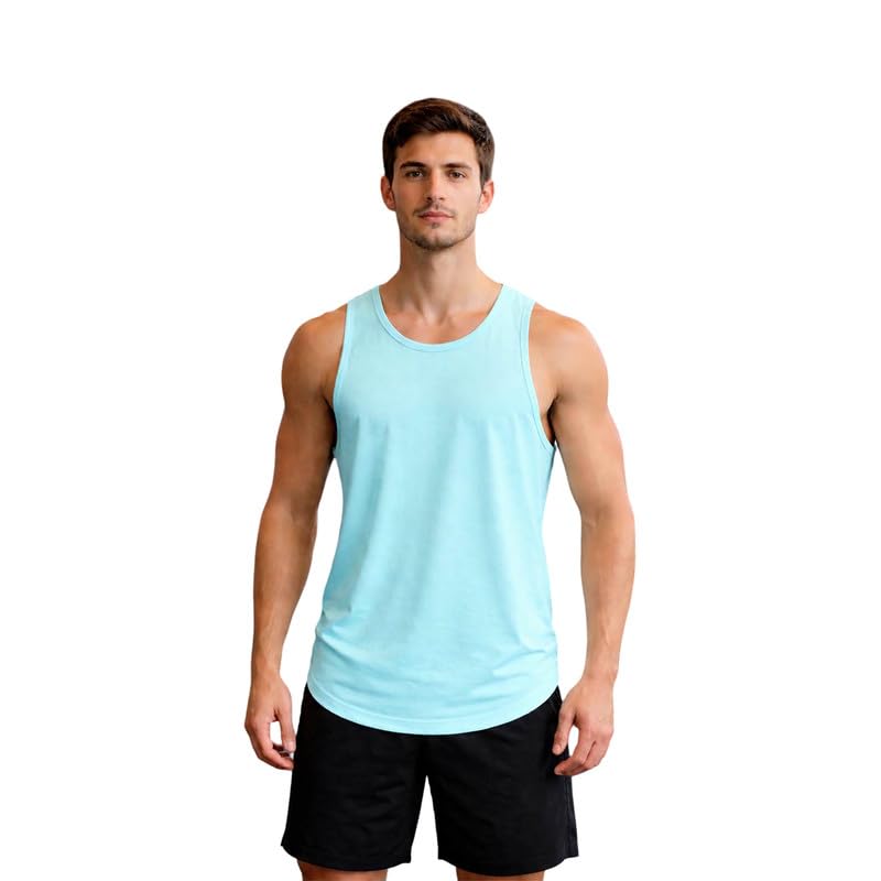 FBAR Men Solid Active Gym Vest Turquoise Blue-picture-34