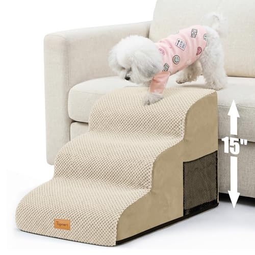 Image of Topmart 3 Tiers Foam Dog Ramps /Steps,Non-Slip Pet Steps | Extra Wide Deep Dog Stairs,High Density Foam Pet Stairs /Ladder,Best for Older Dogs,Cats,Small Pets