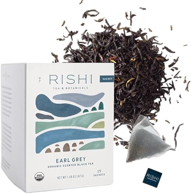Rishi Tea Earl Grey Organic Black Sachet Tea Bags, Caffeinated, 15ct