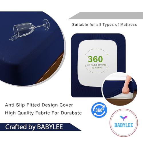 Image of BABYLEE Mattress Protector King Size 72x72 Ultra Soft Breathable & Fitted Bed Protector Terry Cover Double Bed (6.5x6 feet, Fits 10 Inches, Dark Blue)