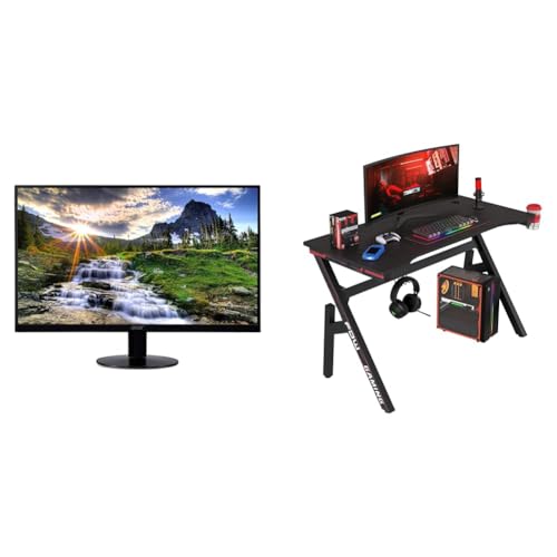 Image of acer 21.5 Inch Full HD (1920 x 1080) IPS Ultra-Thin Zero Frame Computer Monitor (HDMI & VGA Port) & Gaming Desk Computer Desk 47 Inch Home Office Desk Extra Large Modern Ergonomic Black