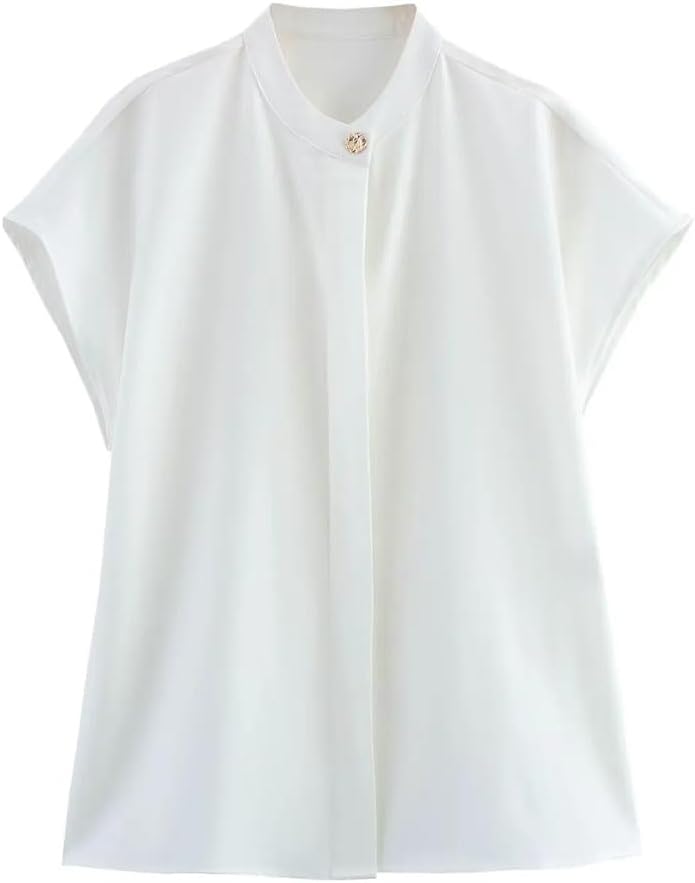 Women's Short-Sleeved Round Neck Single-Breasted Shirt